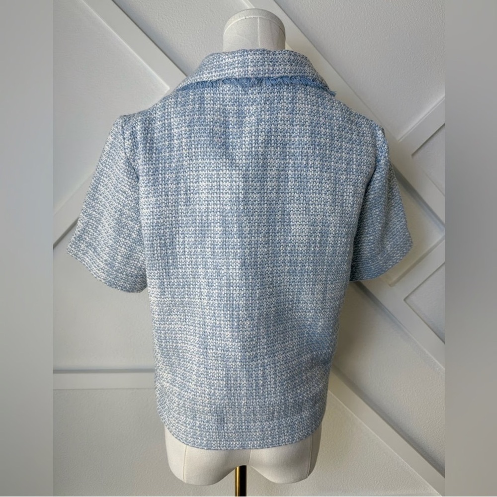 Joie Light Blue and white Tweed Short-Sleeve Blazer medium - Picture 3 of 7